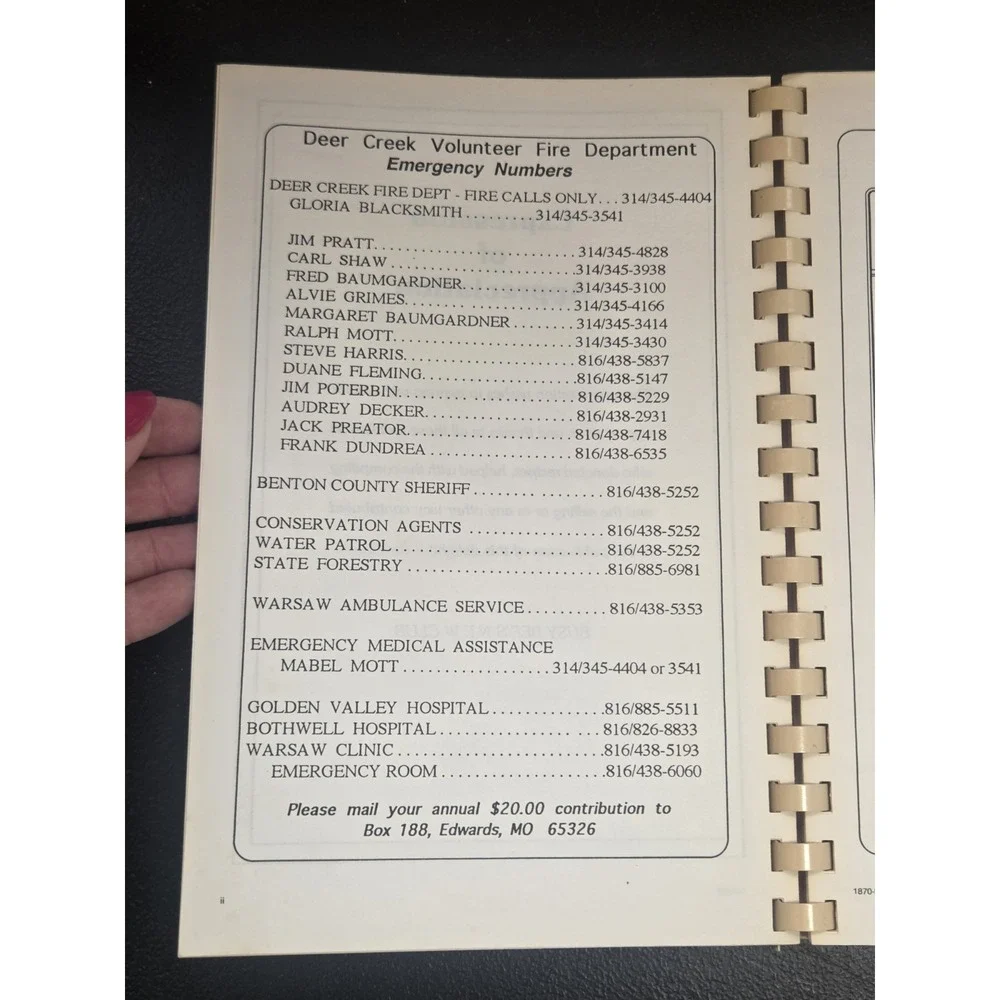 Deer‎ Creek Volunteer Fire Department Cookbook Warsaw Missouri 1992